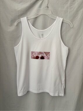 White Tank Top with Pink Cherry Graphic